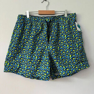 Happy  Hour Swim Trunks Shorts Lined | Blue & Green Leopard Print | Size XL